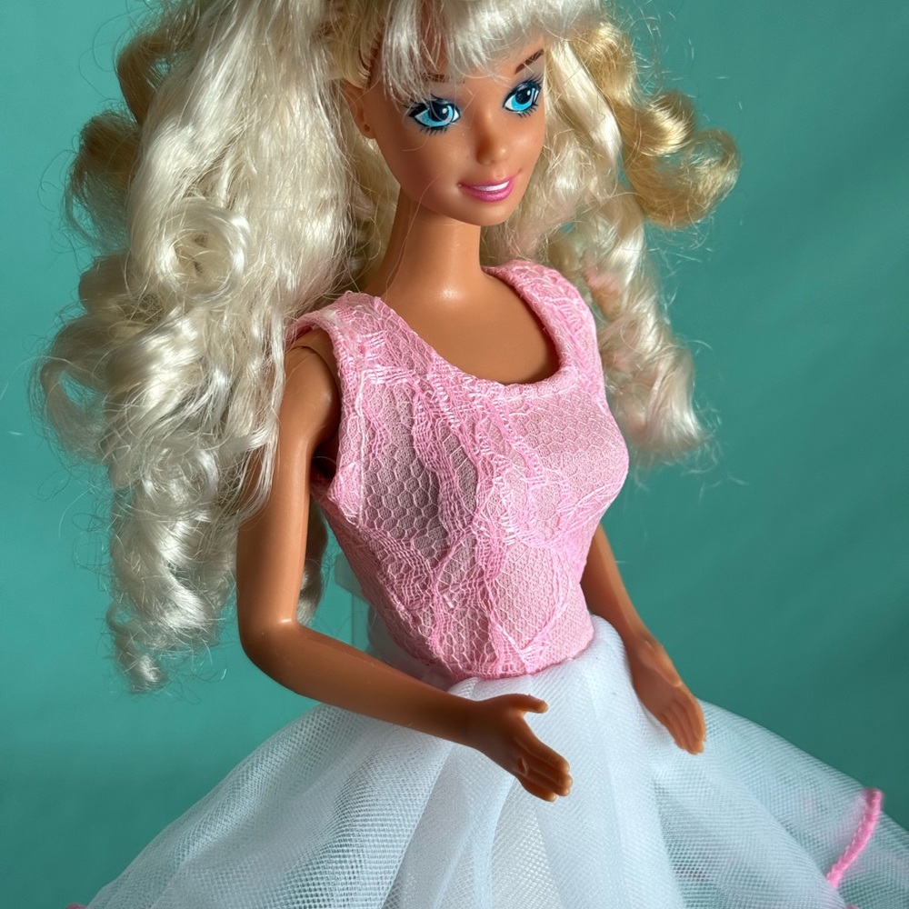 90s Barbie doll on pink lace and tulle dress
